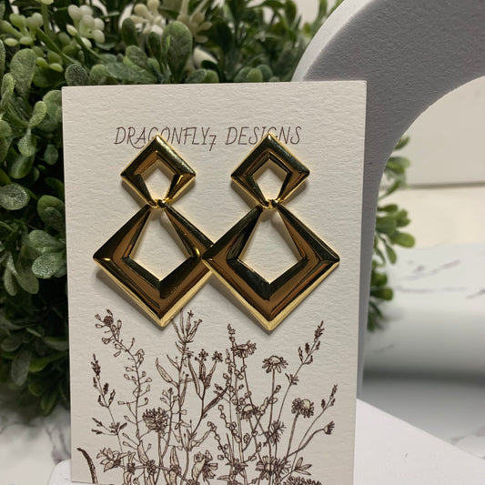Double Diamond Shape Dangling Earrings