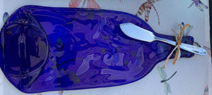 Cobalt Blue Dragonfly Wine Bottle Cheese Platter