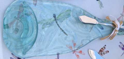 Light Blue Dragonfly Wine Bottle Cheese Platter