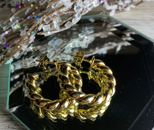Gold Filled Croissant Twisted C Hoop Earrings