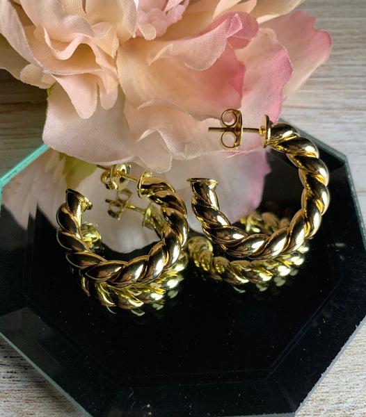 Gold Filled Croissant Twisted C Hoop Earrings