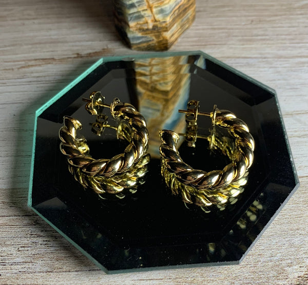 Gold Filled Croissant Twisted C Hoop Earrings