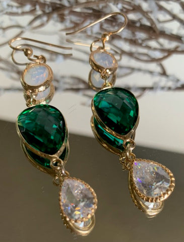 Eve Teardrop Emerald Cubic Zirconia Earrings