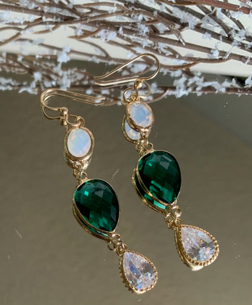 Eve Teardrop Emerald Cubic Zirconia Earrings