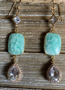 Ciara Amazonite Crystal Bling Cubic Zirconia Earrings