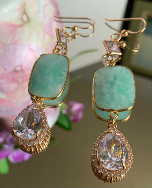 Ciara Amazonite Crystal Bling Cubic Zirconia Earrings