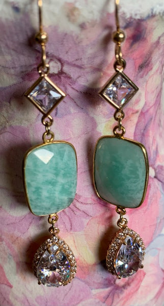 Ciara Amazonite Crystal Bling Cubic Zirconia Earrings