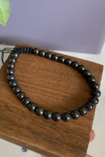 Hematite Stone Bead Adjustable Bracelet (6mm)