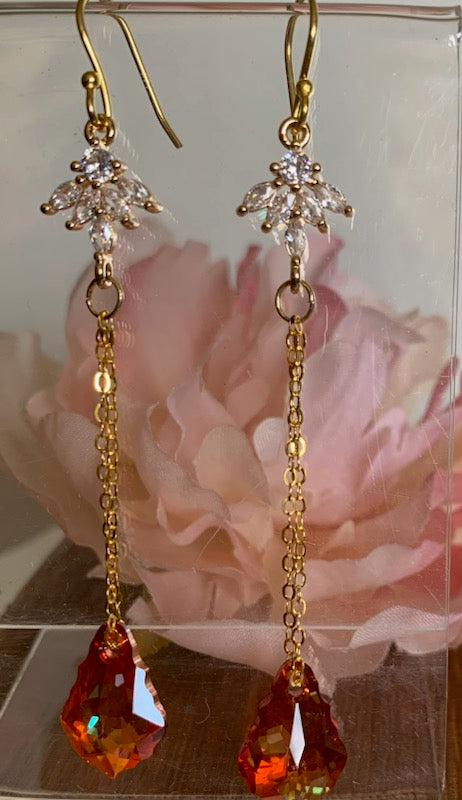 Gold Filled Vintage Win Crystal Copper AB Earrings with Bling