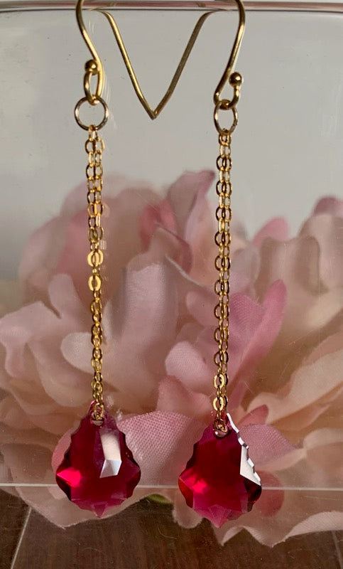 Gold Filled Vintage Win Ruby Crystal Earrings