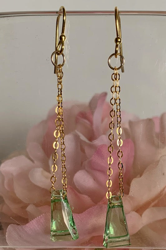 Gold Filled Vintage Column Grace Peridot Crystal Earrings