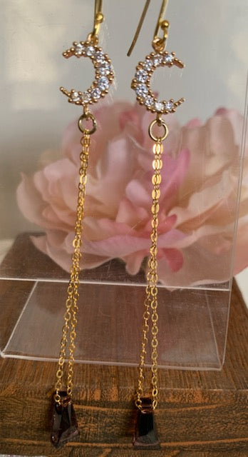 Gold Filled Vintage Column Mocha Crystal Earrings with Bling