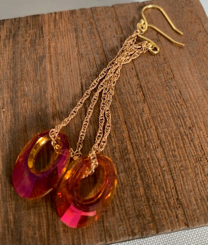 Gold Filled Vintage Swarovski Copper AB Crystal Earrings