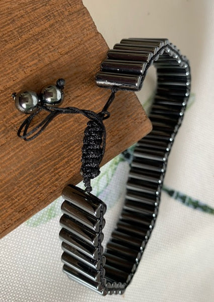 Hematite Tube Bead Adjustable Bracelet