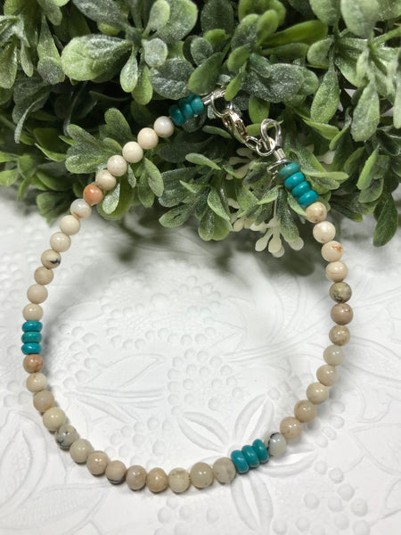 Dragonfly 7 Design Turquoise and Picture Jasper Gemstone Bracelet