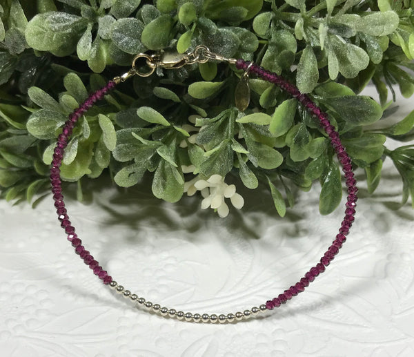 Dragonfly 7 Design Rhodolite Garnet with Sterling Silver Bead Bracelet