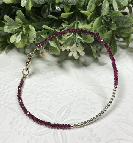 Dragonfly 7 Design Rhodolite Garnet with Sterling Silver Bead Bracelet