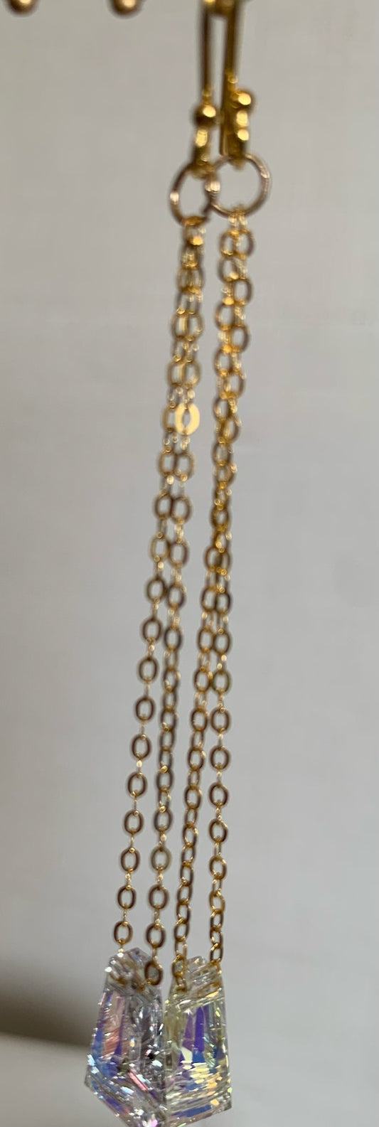 Gold Filled Vintage Column  AB Crystal Earrings