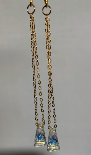 Gold Filled Vintage Column  AB Crystal Earrings